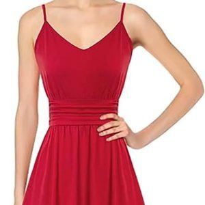 Women Summer Dresses Casual Deep V Neck Halter Sleeveless Skirt Midi Length - S